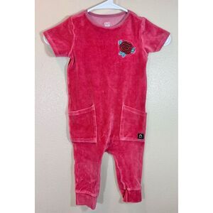 Rags to Raches Mauve Velour Front Pockets Embroidered Rose Baby Romper 18-24 Mo